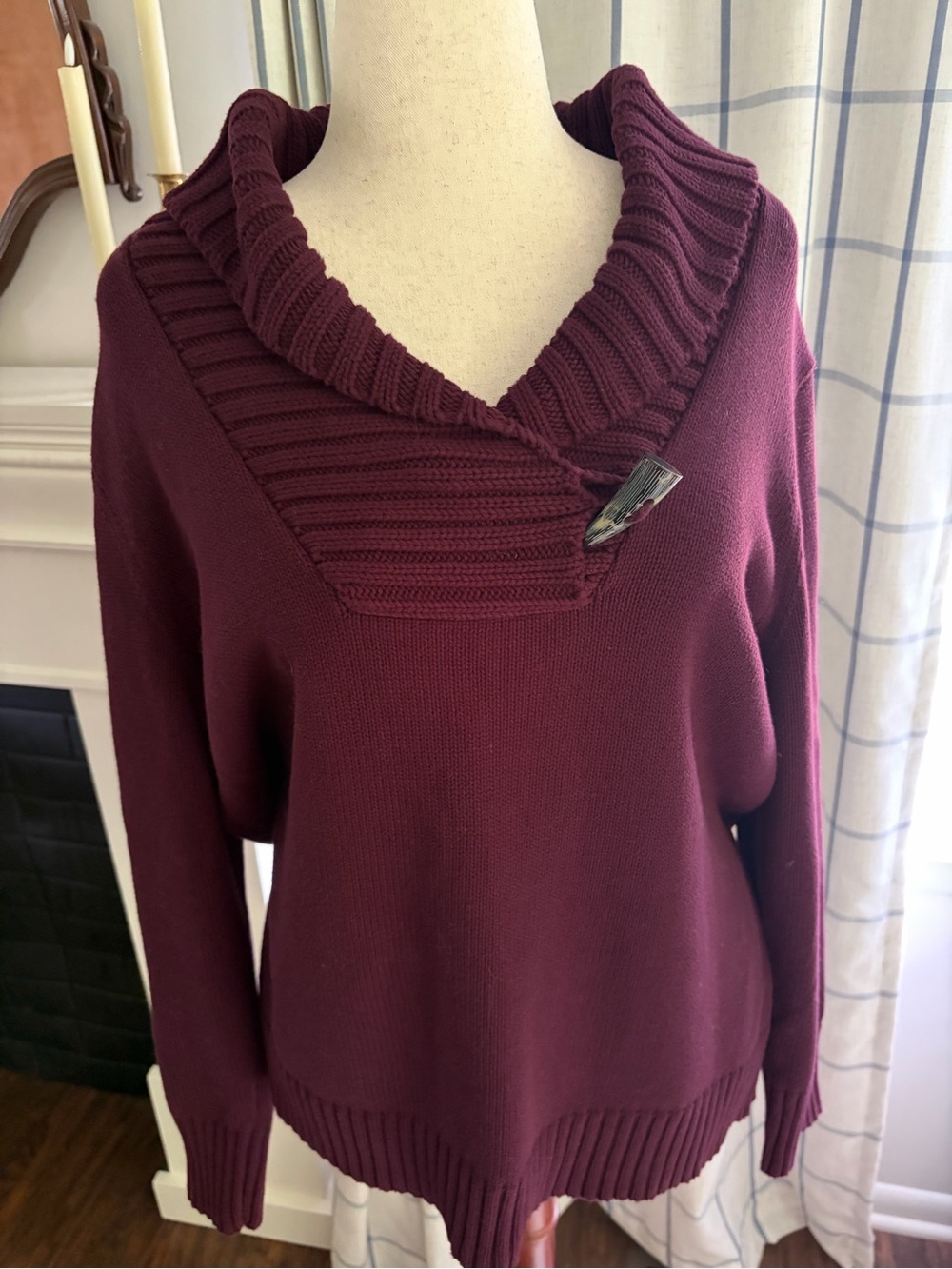 Lauren Ralph Lauren Cotton Shawl Collar Plum Sweater